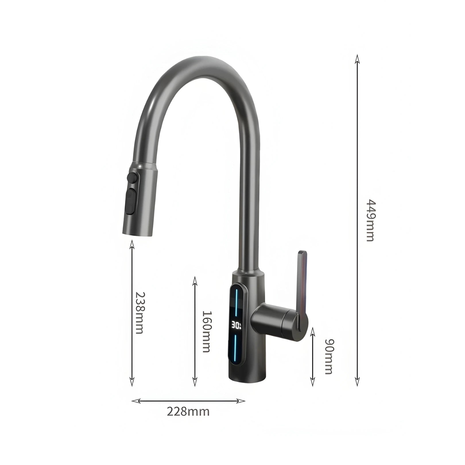 Kona Pull-Down Kitchen Tap With Temperature Display