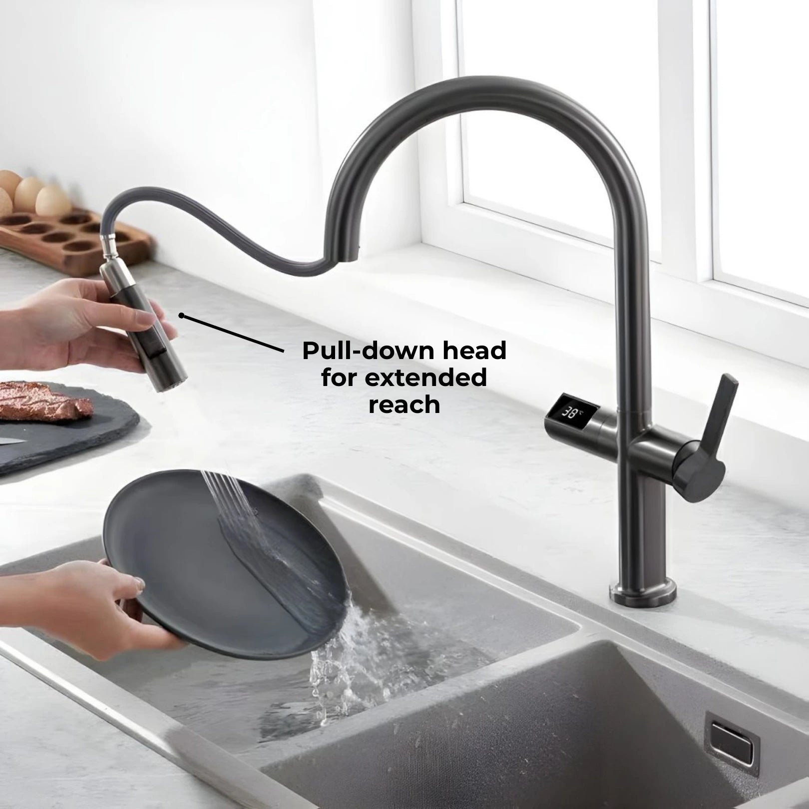 Tume Pull-Down Kitchen Tap with Temperature Display
