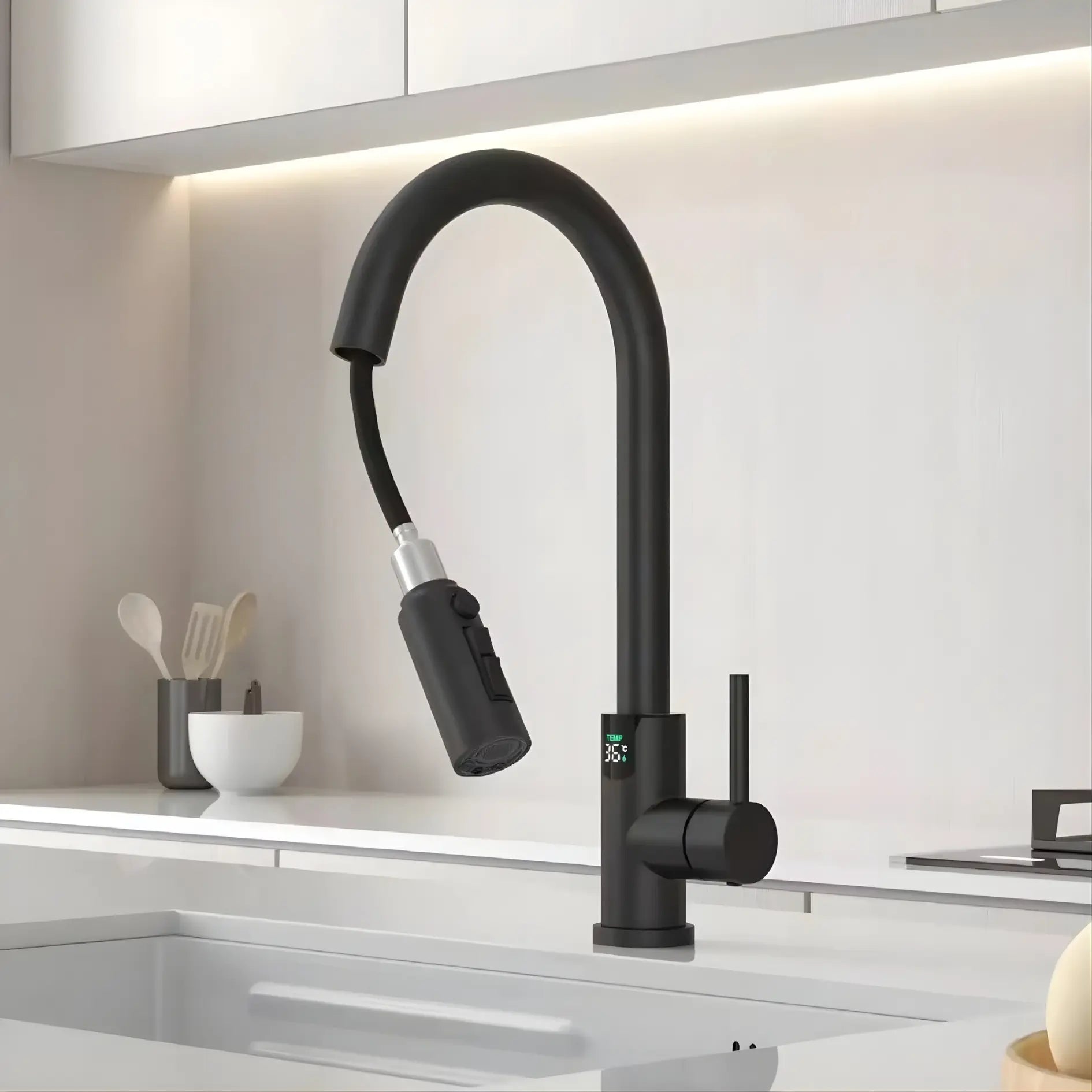 Mulle Pull-Down LED Temperature Display Kitchen Tap