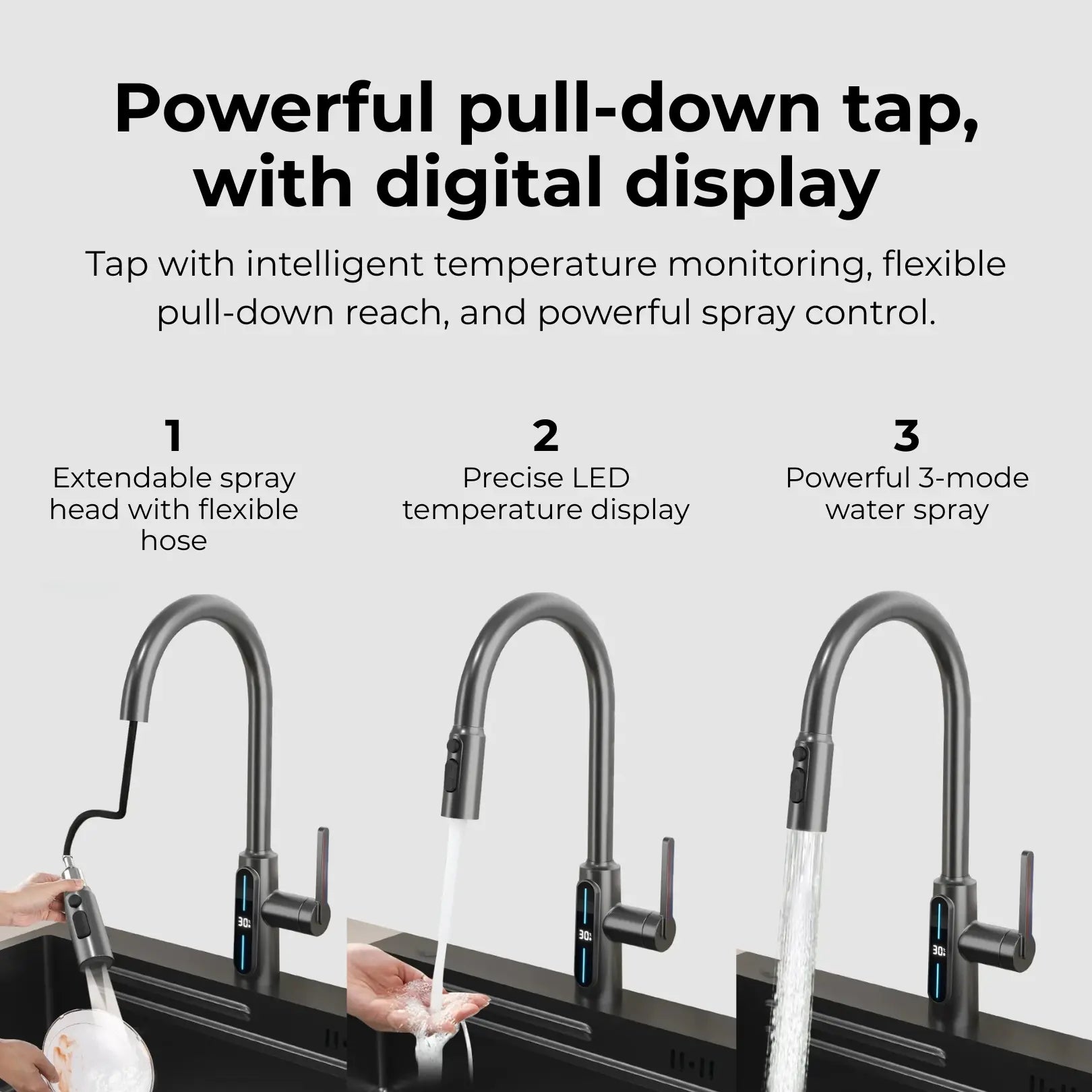 Kona Pull-Down Kitchen Tap With Temperature Display
