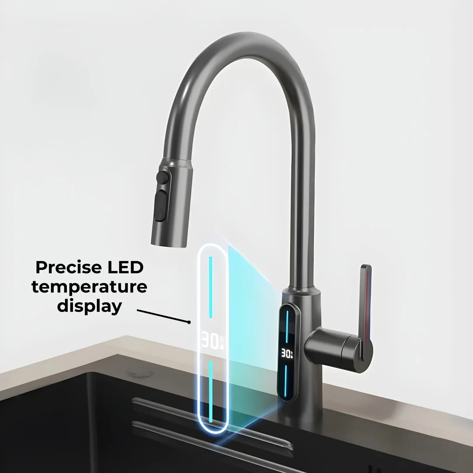 Kona Pull-Down Kitchen Tap With Temperature Display