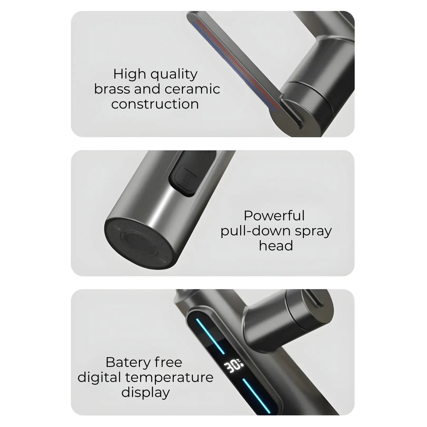 Kona Pull-Down Kitchen Tap With Temperature Display