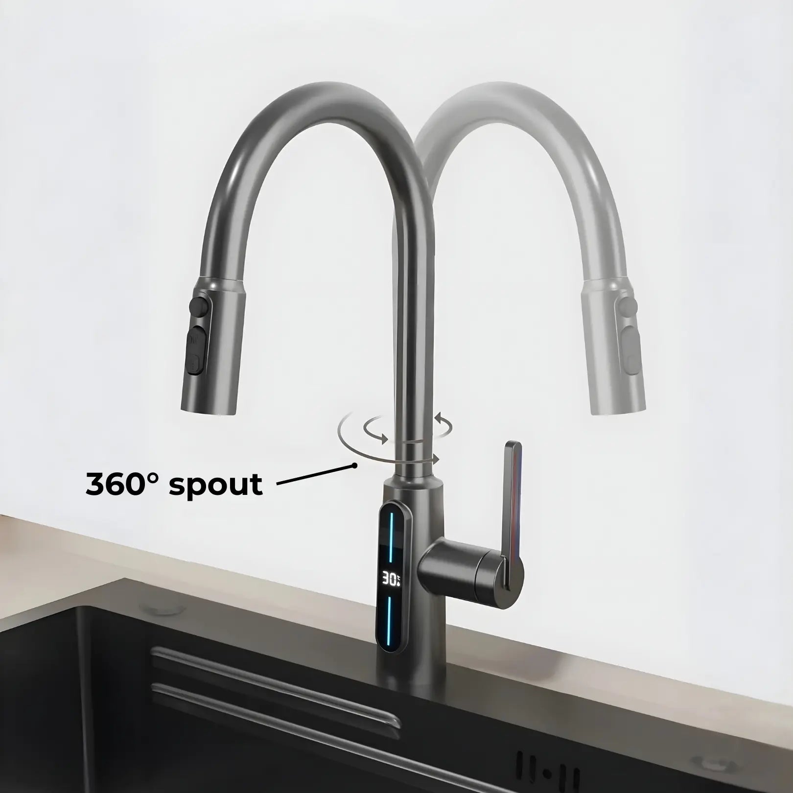 Kona Pull-Down Kitchen Tap With Temperature Display