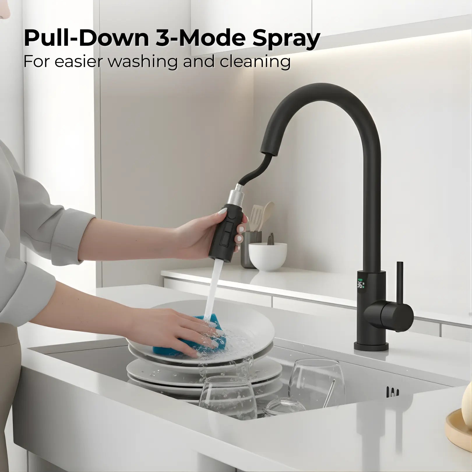 Mulle Pull-Down LED Temperature Display Kitchen Tap